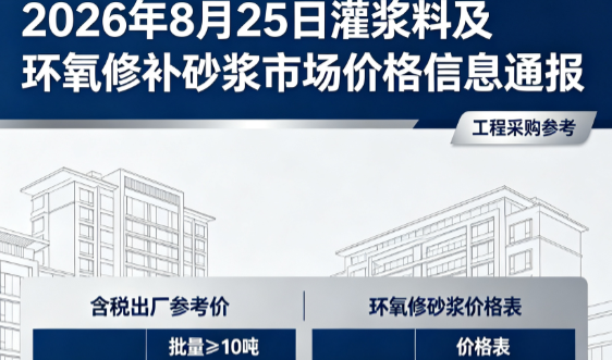 金坛2026年8月25日灌浆料及环氧修补砂浆市场价格信息通报